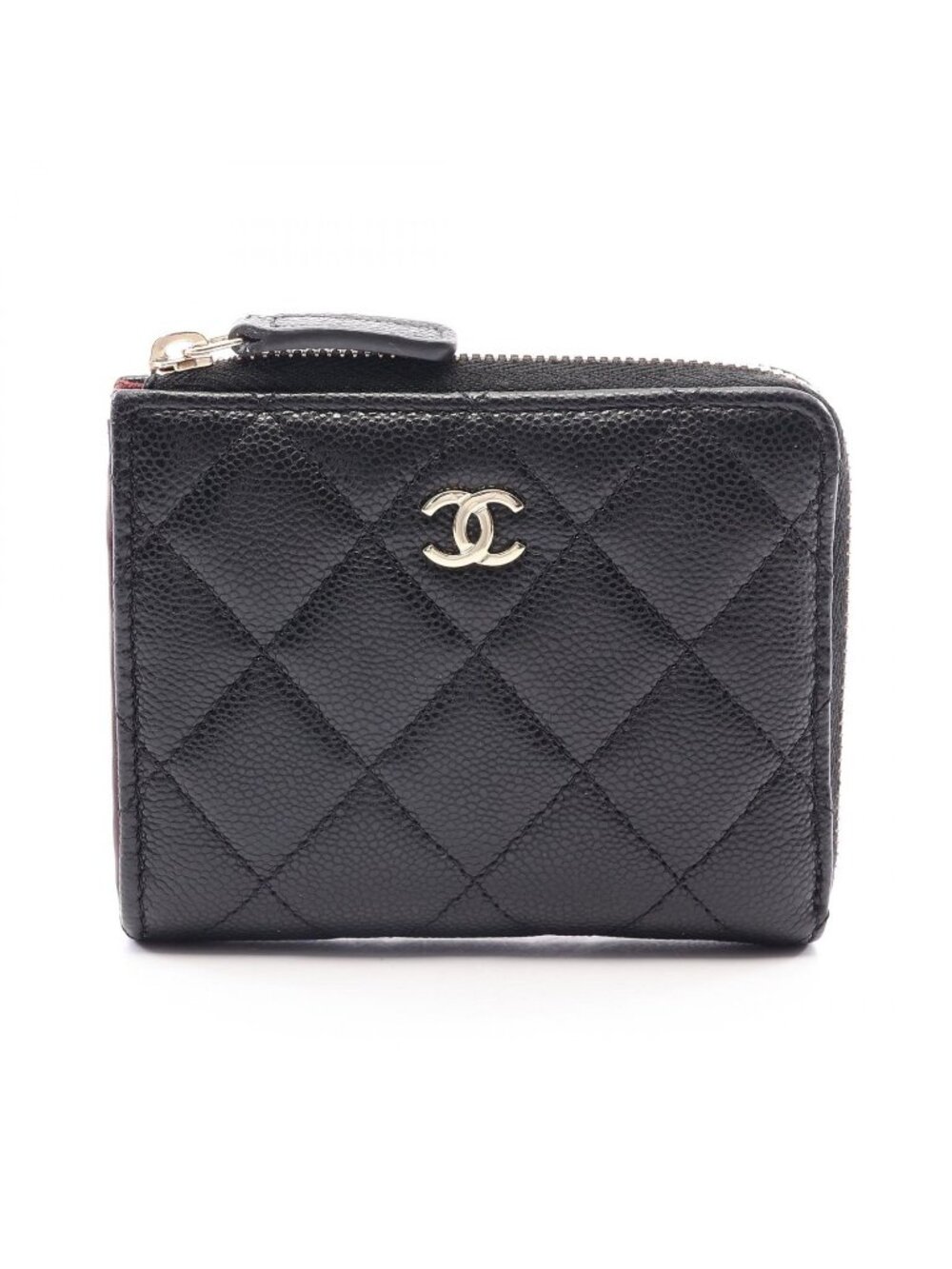 Chanel Round Wallet Quilted Black Caviar Leather Compact